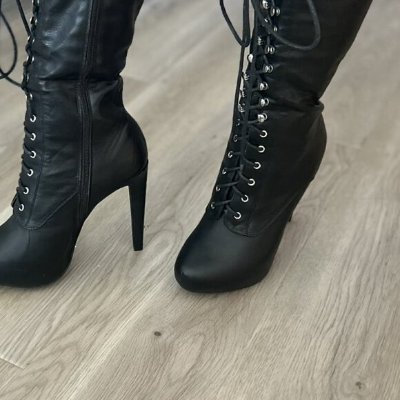 Black Stiletto boots - laced side zipper -Never worn size 9 - Picture 3 of 4